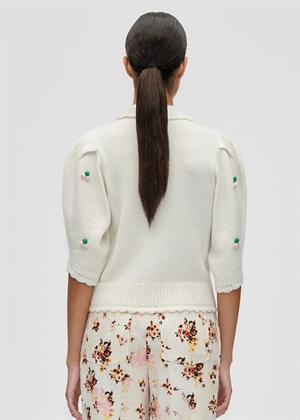 Bubble knit midweight wool polo cardigan Vanilla Stine Goya 